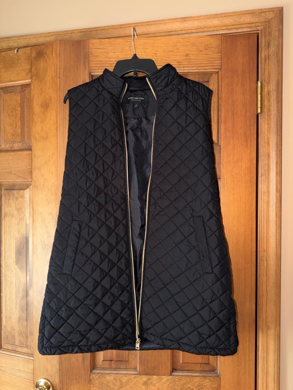Marc New York Black Quilted Collar Vest with Gold Zipper
